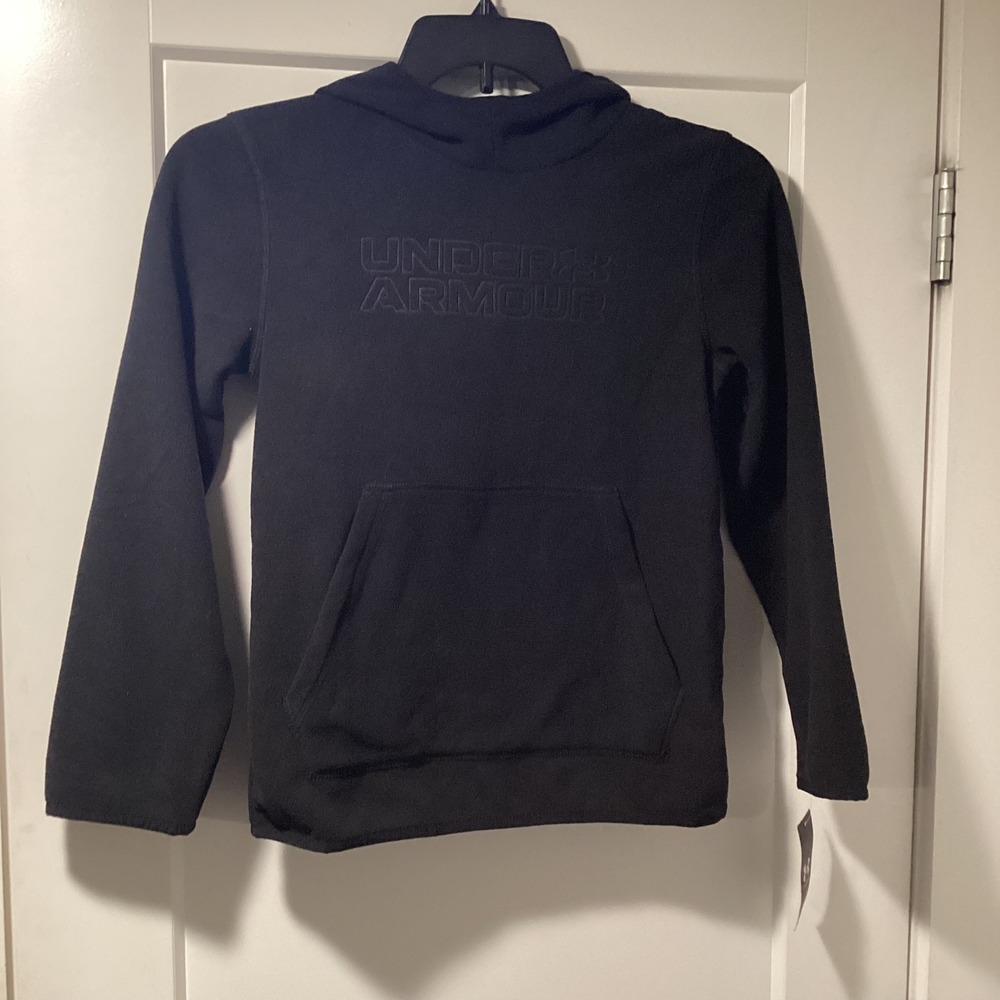 Under Armour Boys Black Fleece‎ Hoodie Embossed Logo Kangaroo Pocket YM Medium